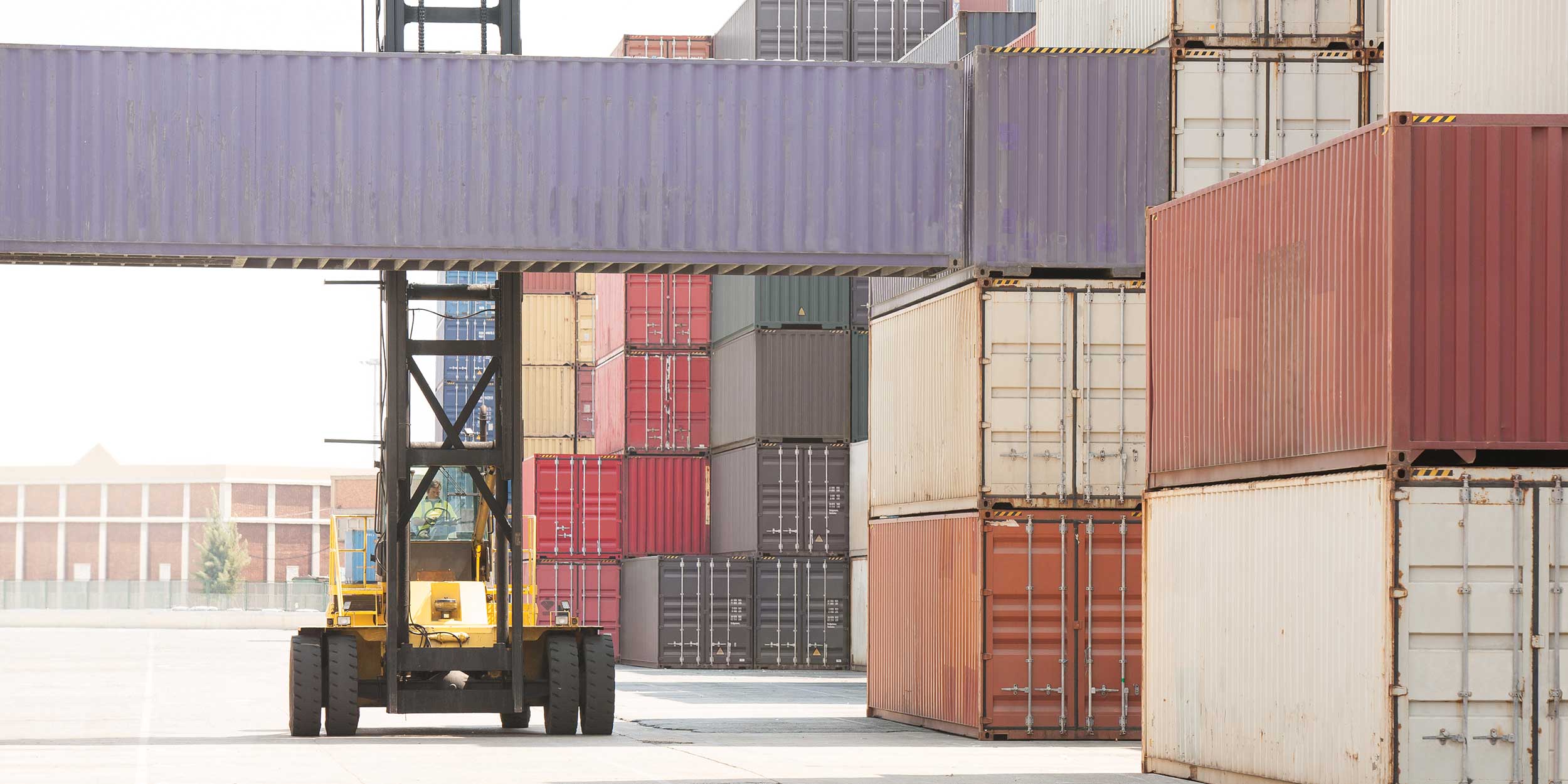 Containers and forklift