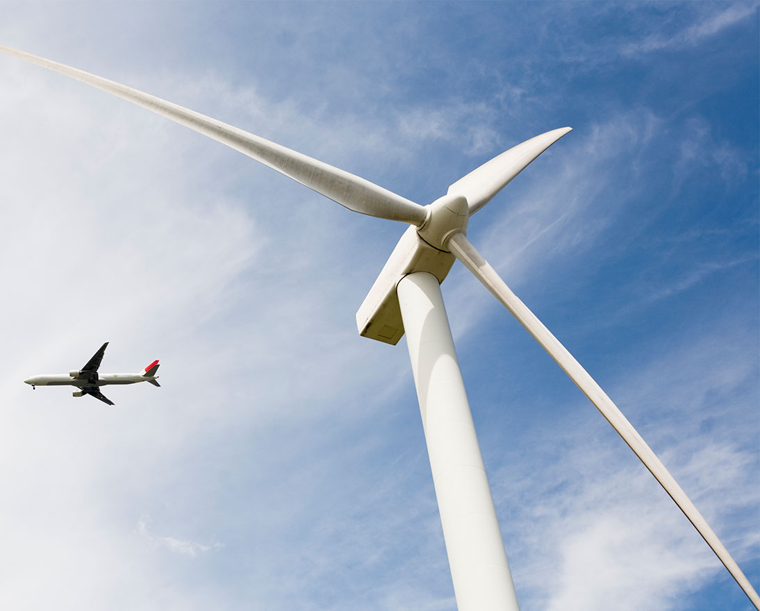 plane and wind turbine